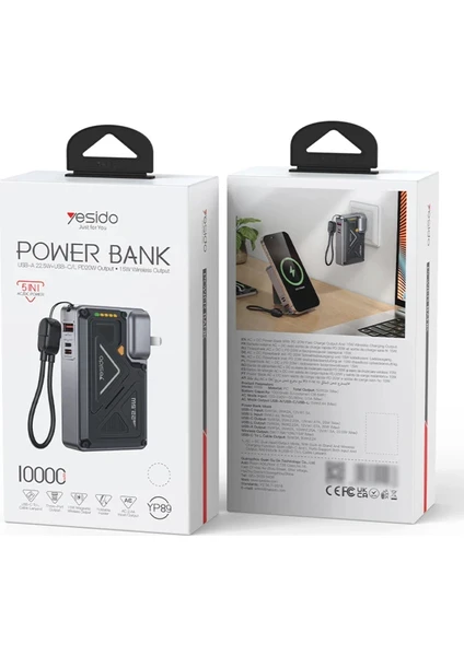 YP89 Akım Korumalı ve Standlı 10.000 Mah 5in1 22.5W Pd ve 15W Kablosuz Hızlı Şarj Destekli Magsafe Powerbank